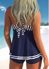 Navy swimwear,White swimwear,Striped swimwear,Geometric swimwear,ROTITA Frill Navy Tie Back Striped Tankini Top