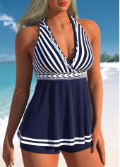 Navy swimwear,White swimwear,Striped swimwear,Geometric swimwear,ROTITA Frill Navy Tie Back Striped Tankini Top