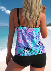 Multi Color swimwear,Plants swimwear,ROTITA Multi Color Double Straps Leaf Print Tankini Top
