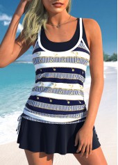 Fake 2in1 Navy Striped Tankini Set