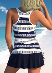 Navy swimwear,White swimwear,Striped swimwear,Dot swimwear,Geometric swimwear,ROTITA Fake 2in1 Navy Striped Tankini Top