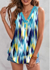 ROTITA Button Dazzle Colorful Print Multi Color Tank Top