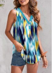 Multi Color tops,Dazzle Colorful tops,ROTITA Button Dazzle Colorful Print Multi Color Tank Top