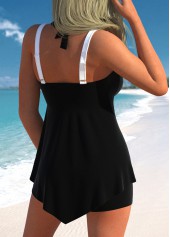 Black swimwear,White swimwear,Contrast Color swimwear,ROTITA Lace Up Contrast Black Swimdress Top