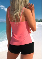 Coral swimwear,Contrast Color swimwear,ROTITA Layered Handkerchief Hem Coral Red Tankini Top