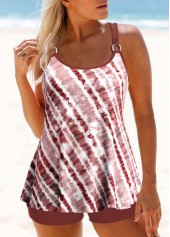 Patchwork Deep Red Tie Dye Print Tankini Set