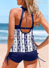 Navy swimwear,White swimwear,Paisley swimwear,Tribal swimwear,ROTITA Cut Out Navy Paisley Print Tankini Top