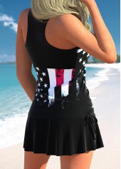 Black swimwear,Flag swimwear,ROTITA Ruched Black American Flag Print Tankini Top
