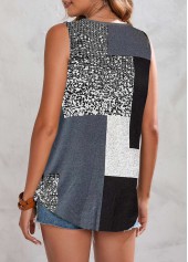 Grey tops,Contrast Color tops,ROTITA Button Grey V Neck Tank Top
