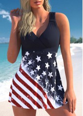 Multi Color plus size,Flag plus size,ROTITA Plus Size American Flag Print Swimdress Top