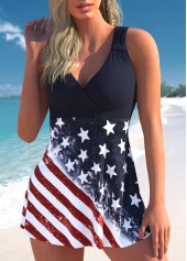 Multi Color plus size,Flag plus size,ROTITA Plus Size American Flag Print Swimdress Top