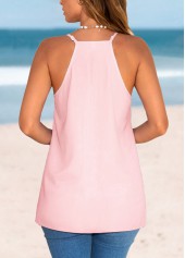 Pink tops,Plain Color tops,ROTITA Sequin Pink V Neck Camisole Top