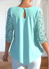 Mint Green tops,Plain Color tops,ROTITA Lace Mint Green Round Neck Blouse