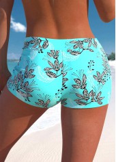 Cyan plus size,Plants plus size,ROTITA Plus Size Mid Waisted Leaf Print Swim Shorts