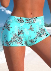 Cyan plus size,Plants plus size,ROTITA Plus Size Mid Waisted Leaf Print Swim Shorts