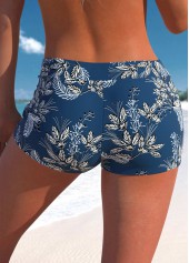 Peacock Blue swimwear,Plants swimwear,ROTITA Peacock Blue Leaf Print Mid Waisted Swim Shorts