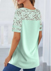 Mint Green tops,Plain Color tops,ROTITA Lace Mint Green Round Neck T Shirt