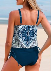 Peacock Blue swimwear,Tribal swimwear,ROTITA Drawstring Peacock Blue Tribal Print Tankini Top