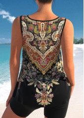 Rotita-Tankini-Oberteil mit Metallring und schwarzem Tribal-Print-Kein Boden