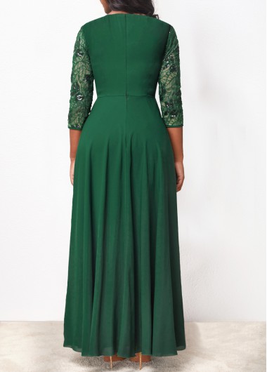 Blackish Green dresses,Plain Color dresses,ROTITA Lace Sequin Blackish Green Round Neck Maxi Dress