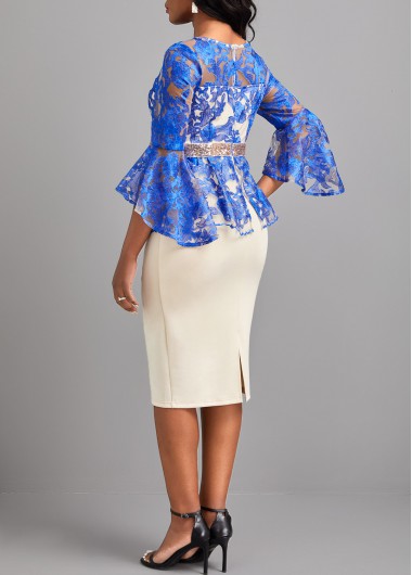 Beige dresses,Contrast Color dresses,ROTITA Embroidery White Square Neck Bodycon Dress