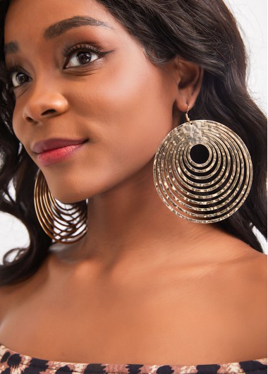 Gold jewelry,Plain Color jewelry,Round Gold Alloy Cut Out Earrings