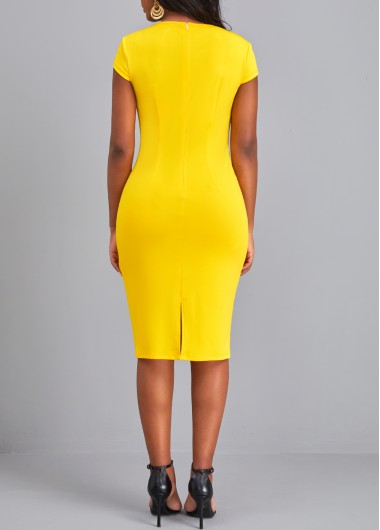 Yellow dresses,Contrast Color dresses,ROTITA Pocket Yellow V Neck Short Sleeve Dress