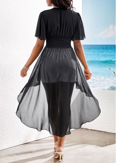 Black tops,Plain Color tops,ROTITA Lightweigh Black V Neck Short Sleeve Blouse