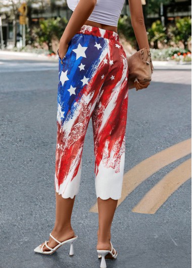 Multi Color bottoms,Flag bottoms,Striped bottoms,Flag Print Multi Color Elastic Waist Pants