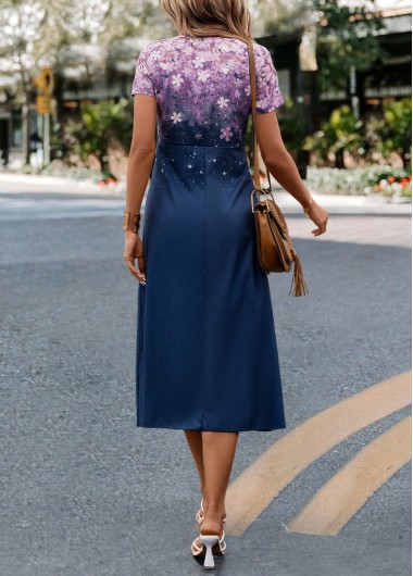 Navy dresses,Floral dresses,Ombre dresses,Cross Hem Floral Print Navy V Neck Dress