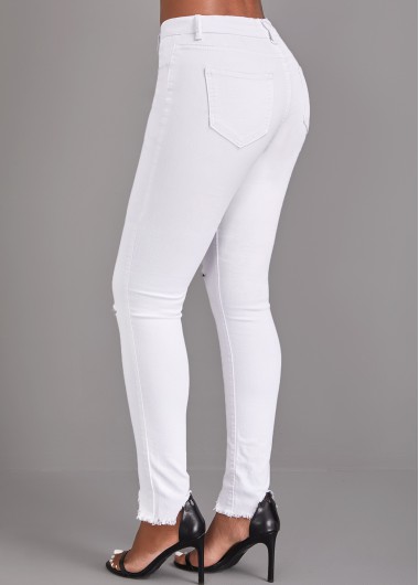White bottoms,Plain Color bottoms,Button White Skinny High Waisted Jeans