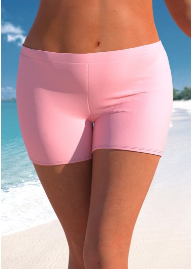 Light Pink plus size,Plain Color plus size,ROTITA Plus Size Mid Waisted Light Pink Swim Shorts