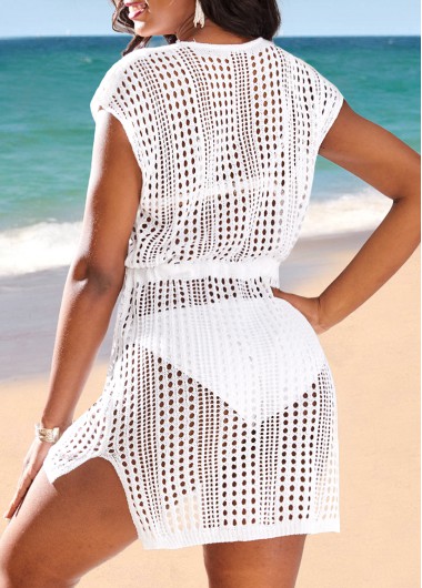 White swimwear,Plain Color swimwear,Breathable V Neck White Cover Up
