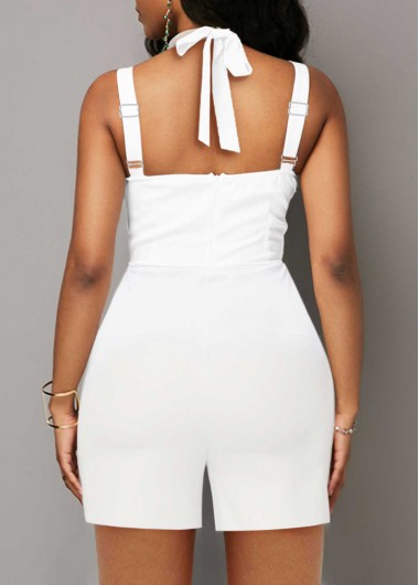 White jumpsuits & rompers,Plain Color jumpsuits & rompers,ROTITA Cut Out White V Neck Sleeveless Romper