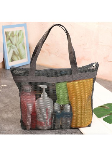 Black accessories,Plain Color accessories,Mesh Black Zip Polyester Hand Bag