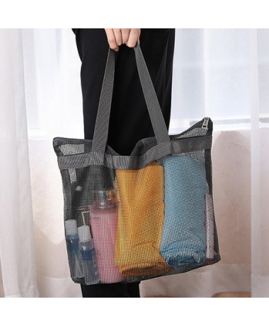 Black accessories,Plain Color accessories,Mesh Black Zip Polyester Hand Bag