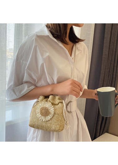 Light Camel accessories,Plants accessories,Floral accessories,Sunflower Print Light Camel Drawstring Shoulder Bag