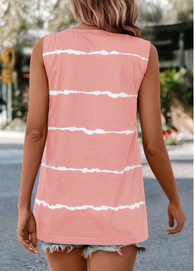 Light Pink tops,Striped tops,Pocket Striped Light Pink V Neck Tank Top