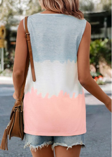 Light Pink tops,Light Blue tops,Contrast Color tops,Pocket Striped Light Pink V Neck Tank Top