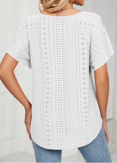 White tops,Plain Color tops,Tie White V Neck Short Sleeve T Shirt