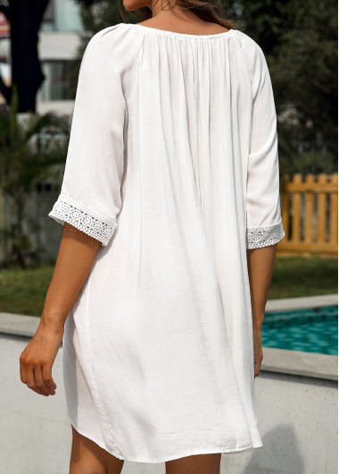 White swimwear,Plain Color swimwear,Tassel Tie Front White Cover Up