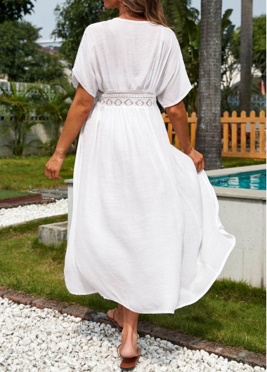 White swimwear,Plain Color swimwear,Short Sleeve Tie Front White Cover Up
