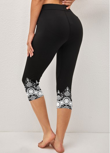 Black bottoms,Tribal bottoms,ROTITA Tribal Print Black High Waisted Elastic Waist Leggings