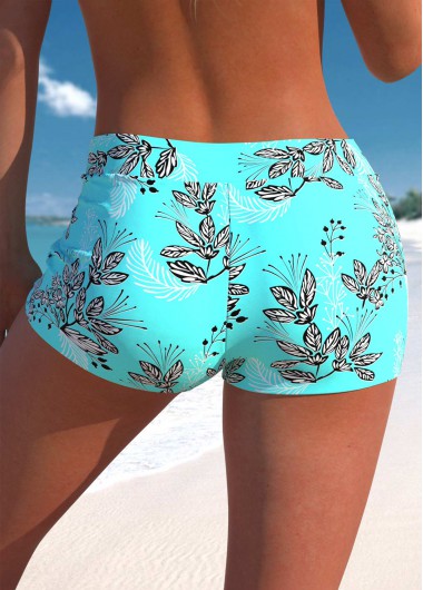 Cyan plus size,Plants plus size,ROTITA Plus Size Mid Waisted Leaf Print Swim Shorts