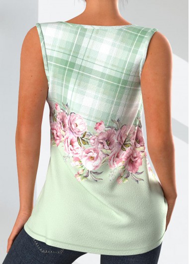 Light Green plus size,Floral plus size,Plants plus size,Plaid plus size,ROTITA Plus Size Floral Print Round Neck Tank Top