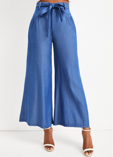 Denim Blue bottoms,Plain Color bottoms,Bowknot Denim Blue Zipper Fly High Waisted Jeans