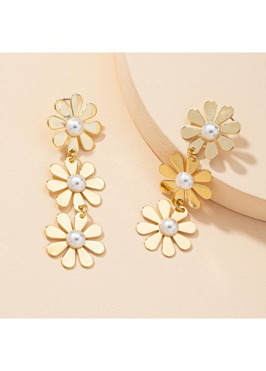 Golden jewelry,Other jewelry,Round Floral Pearl Metal Detail Golden Earrings