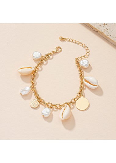 Golden jewelry,Other jewelry,Asymmetrical Metal Detail Pearl Golden Bracelet