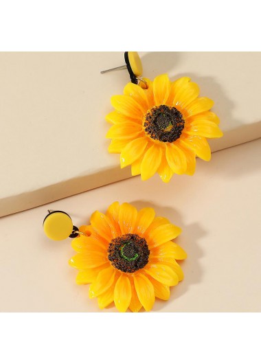 Gold jewelry,Other jewelry,1 Pair Gold Sunflower Polyresin Earrings