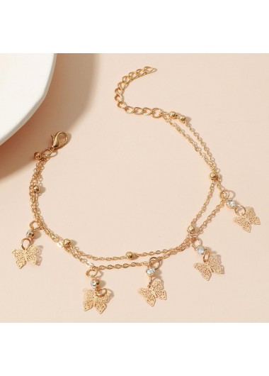 Gold jewelry,Other jewelry,Butterfly Rhinestone Layered Design Gold Anklet